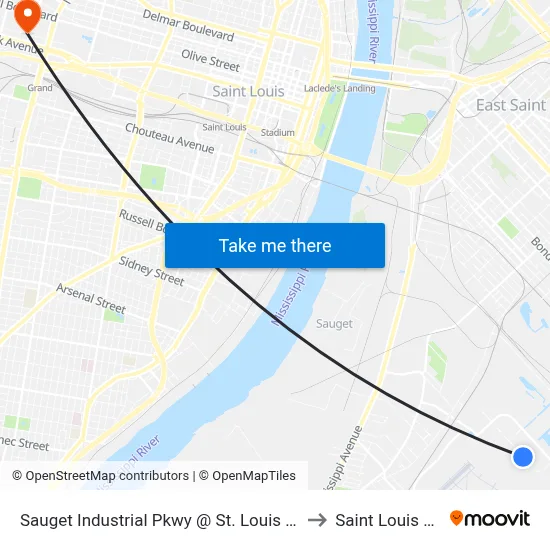 Sauget Industrial Pkwy @ St. Louis Downtown Airport Eb to Saint Louis University map