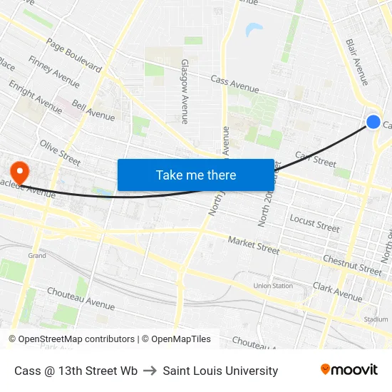Cass @ 13th Street Wb to Saint Louis University map