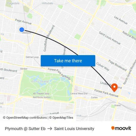 Plymouth @ Sutter Eb to Saint Louis University map