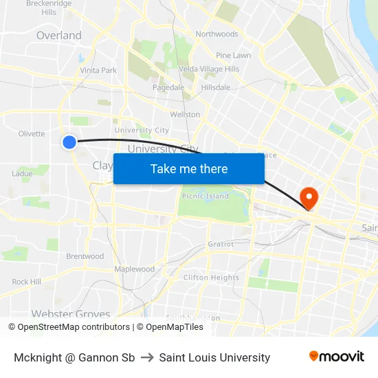 Mcknight @ Gannon Sb to Saint Louis University map