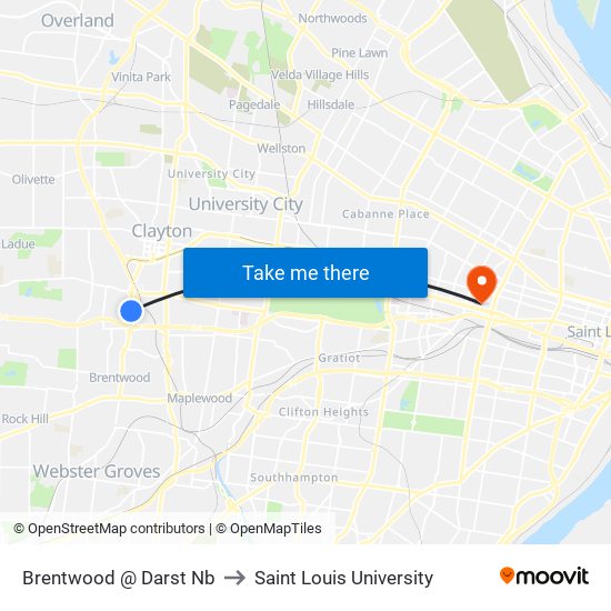 Brentwood @ Darst Nb to Saint Louis University map