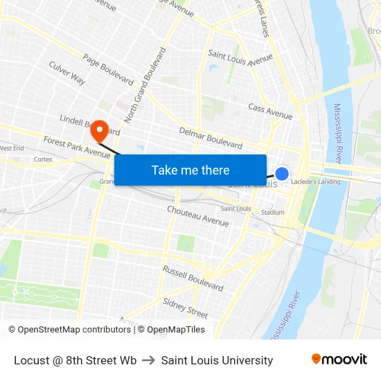 Locust @ 8th Street Wb to Saint Louis University map