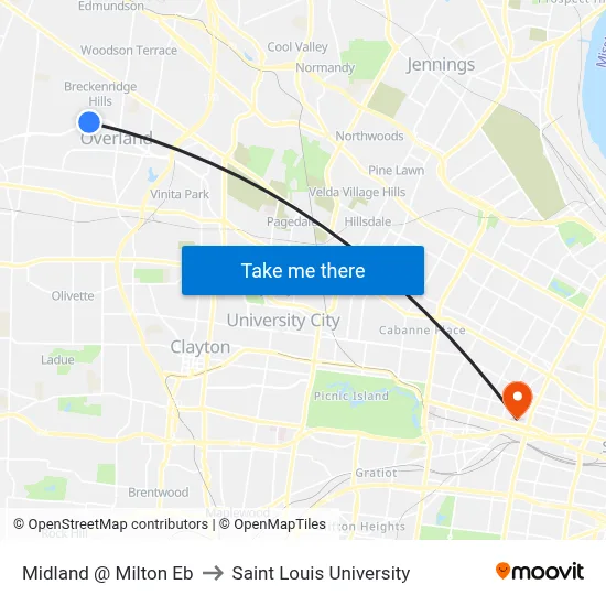 Midland @ Milton Eb to Saint Louis University map