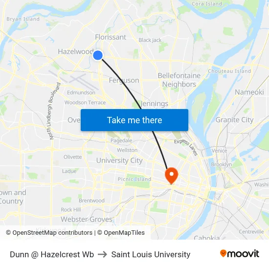 Dunn @ Hazelcrest Wb to Saint Louis University map