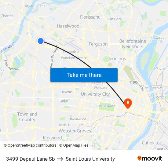 3499 Depaul Lane Sb to Saint Louis University map