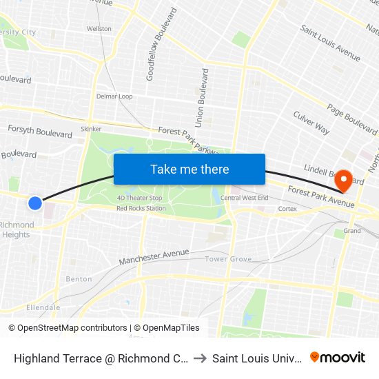 Highland Terrace @ Richmond Center Sb to Saint Louis University map