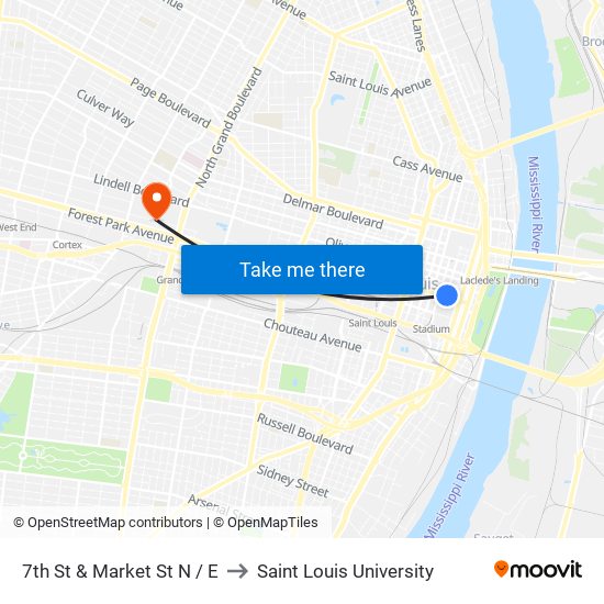 7th St & Market St N / E to Saint Louis University map