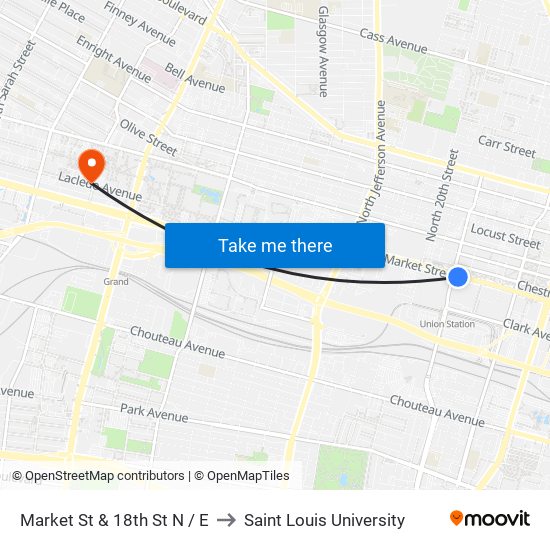 Market St & 18th St N / E to Saint Louis University map