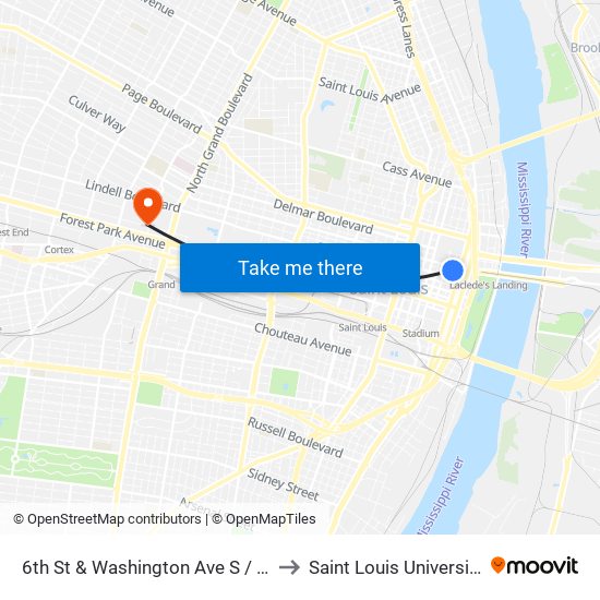 6th St & Washington Ave S / W to Saint Louis University map