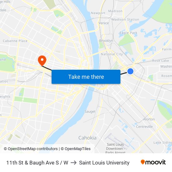 11th St & Baugh Ave S / W to Saint Louis University map