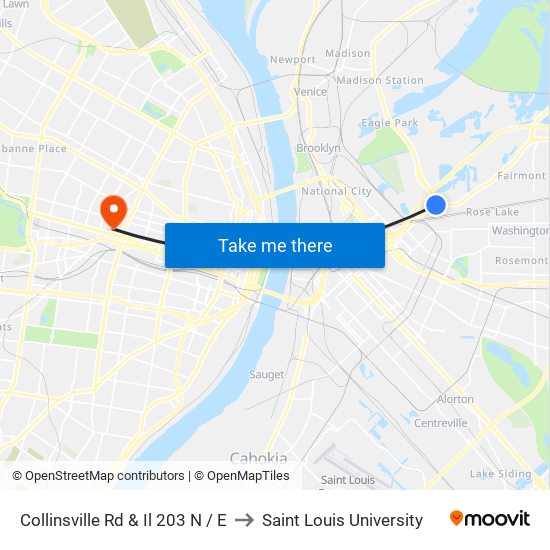 Collinsville Rd & Il 203 N / E to Saint Louis University map