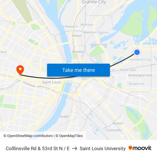 Colllinsville Rd & 53rd St N / E to Saint Louis University map
