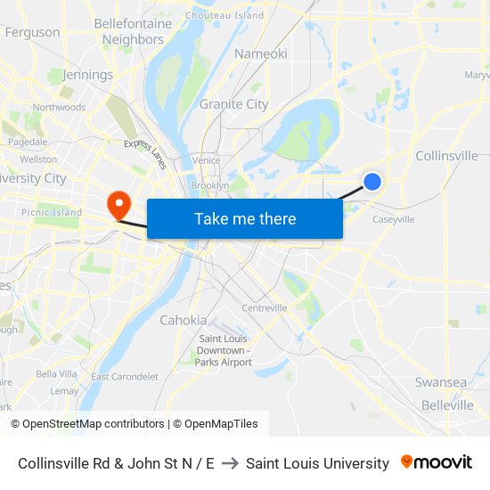 Collinsville Rd & John St N / E to Saint Louis University map