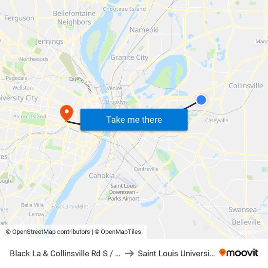 Black La & Collinsville Rd S / W to Saint Louis University map