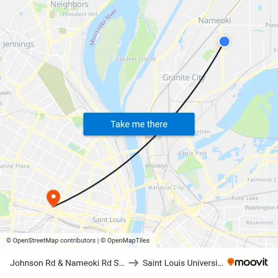 Johnson Rd & Nameoki Rd SW to Saint Louis University map