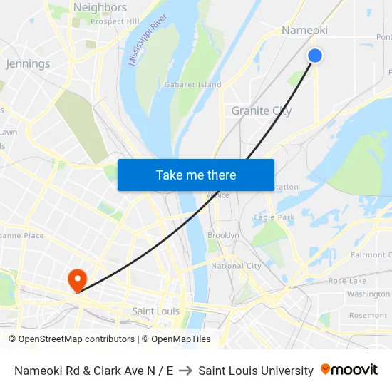 Nameoki Rd & Clark Ave N / E to Saint Louis University map