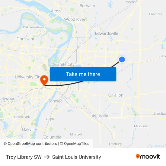 Troy Library SW to Saint Louis University map