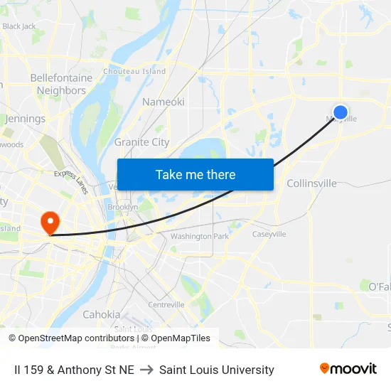 Il 159 & Anthony St NE to Saint Louis University map