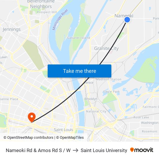 Nameoki Rd & Amos Rd S / W to Saint Louis University map