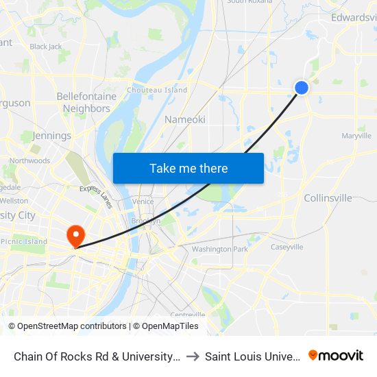 Chain Of Rocks Rd & University S / W to Saint Louis University map