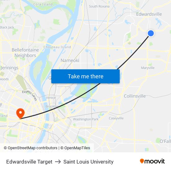 Edwardsville Target to Saint Louis University map