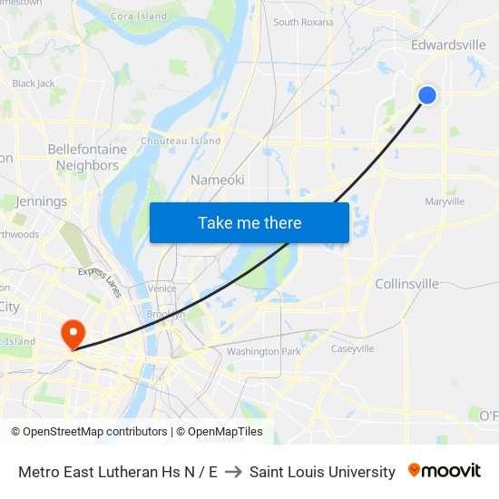 Metro East Lutheran Hs N / E to Saint Louis University map