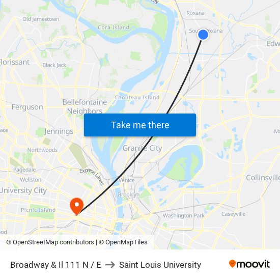 Broadway & Il 111 N / E to Saint Louis University map