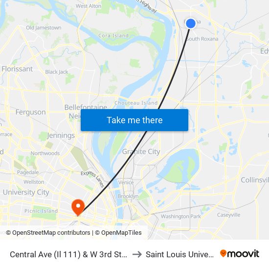 Central Ave (Il 111) & W 3rd St S / W to Saint Louis University map