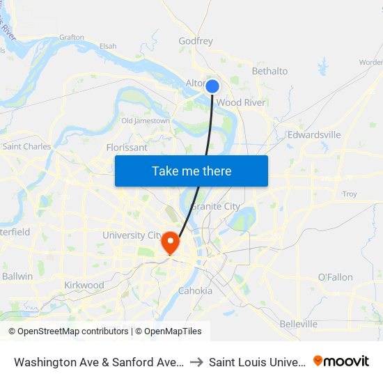 Washington Ave & Sanford Ave S / W to Saint Louis University map