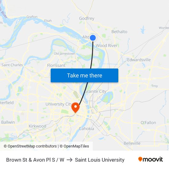 Brown St & Avon Pl S / W to Saint Louis University map