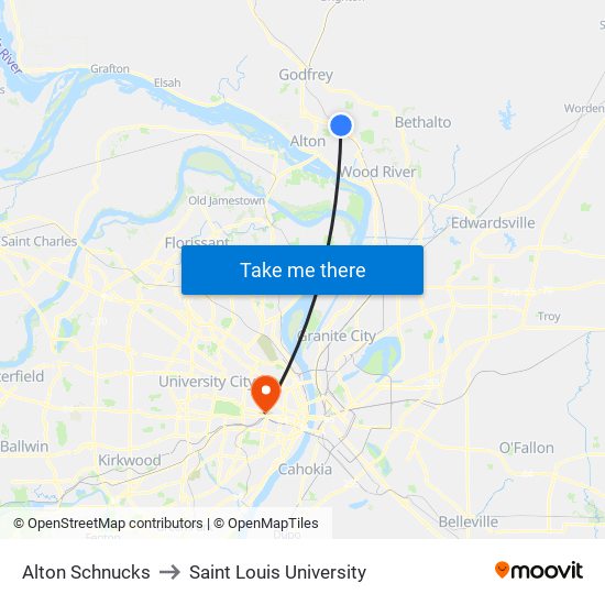 Alton Schnucks to Saint Louis University map