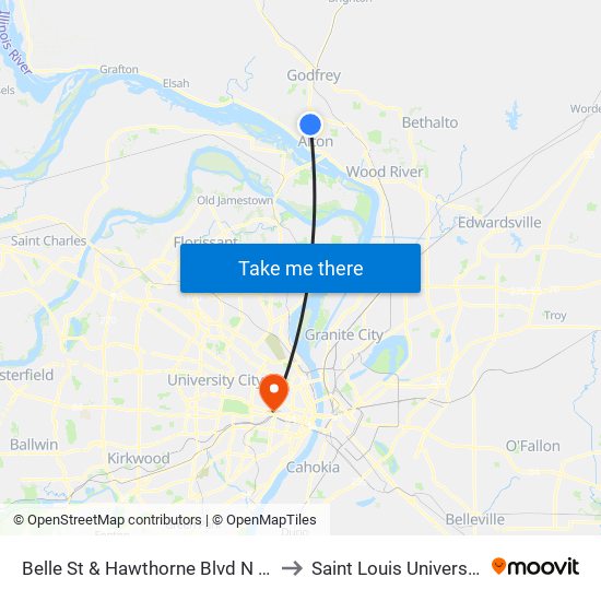 Belle St & Hawthorne Blvd N / E to Saint Louis University map