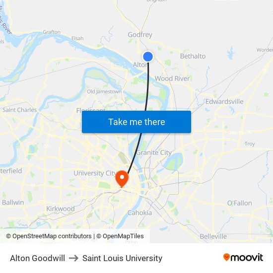 Alton Goodwill to Saint Louis University map