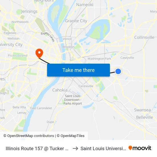 Illinois Route 157 @ Tucker Nb to Saint Louis University map