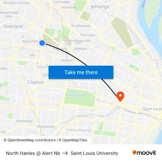 North Hanley @ Alert Nb to Saint Louis University map