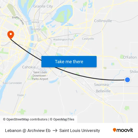 Lebanon @ Archview Eb to Saint Louis University map