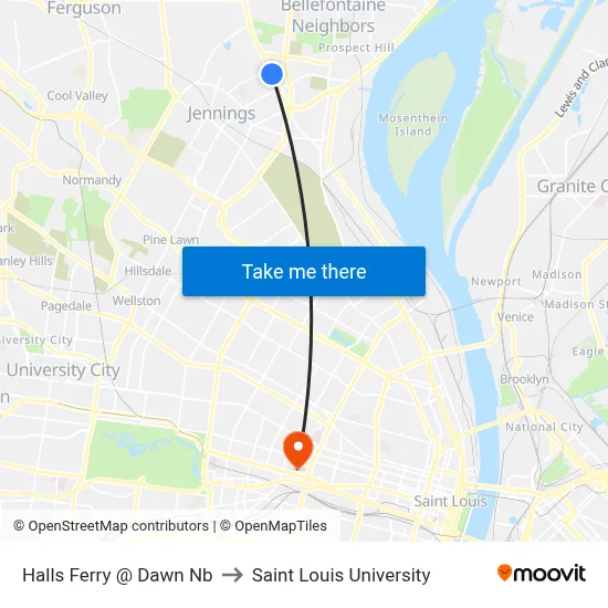 Halls Ferry @ Dawn Nb to Saint Louis University map