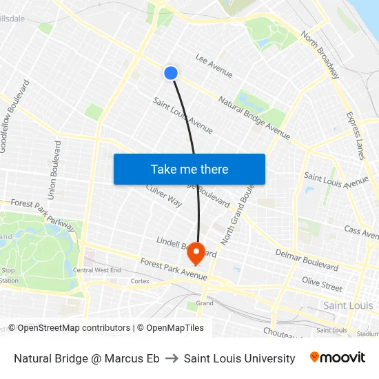 Natural Bridge @ Marcus Eb to Saint Louis University map