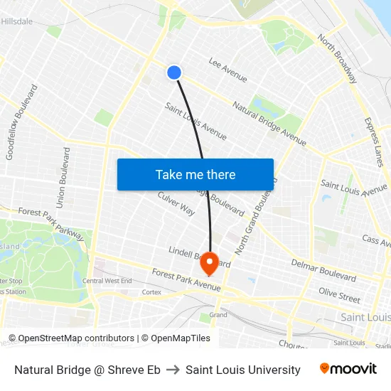 Natural Bridge @ Shreve Eb to Saint Louis University map