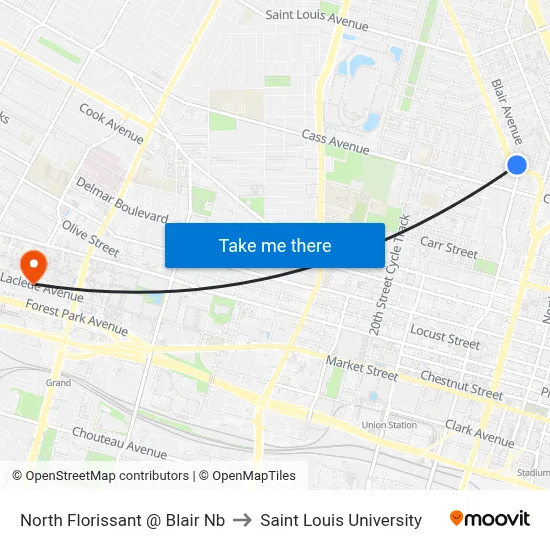 North Florissant @ Blair Nb to Saint Louis University map