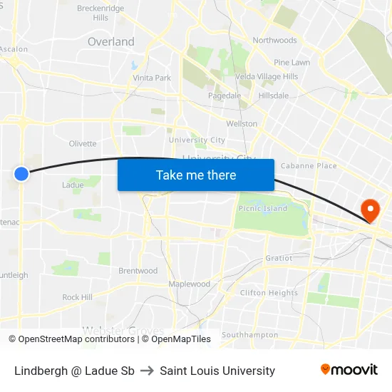 Lindbergh @ Ladue Sb to Saint Louis University map