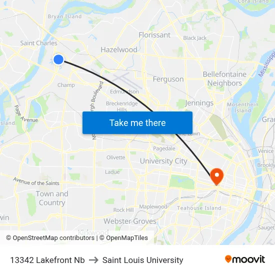13342 Lakefront Nb to Saint Louis University map