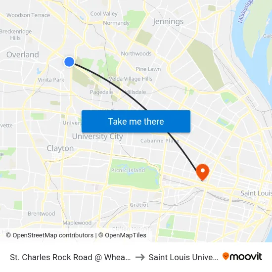 St. Charles Rock Road @ Wheaton Eb to Saint Louis University map