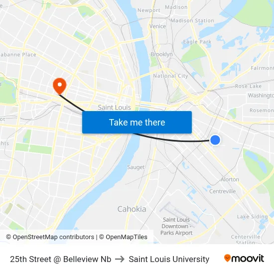 25th Street @ Belleview Nb to Saint Louis University map