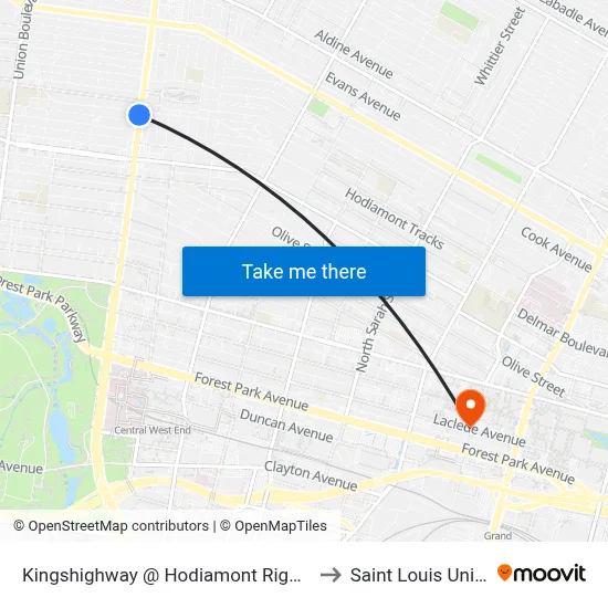 Kingshighway @ Hodiamont Right Of Way Sb to Saint Louis University map