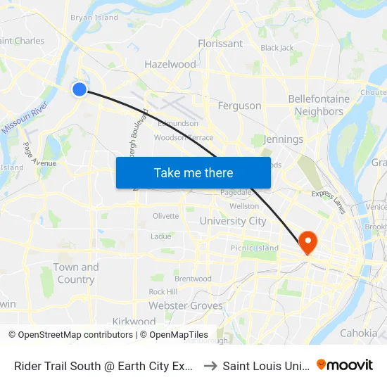 Rider Trail South @ Earth City Expressway Eb to Saint Louis University map