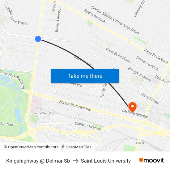 Kingshighway @ Delmar Sb to Saint Louis University map