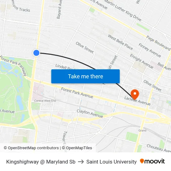 Kingshighway @ Maryland Sb to Saint Louis University map