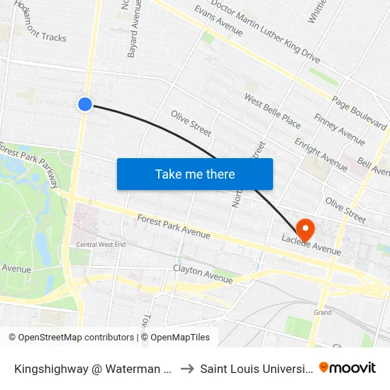 Kingshighway @ Waterman Sb to Saint Louis University map