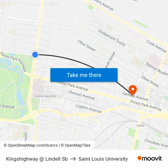Kingshighway @ Lindell Sb to Saint Louis University map